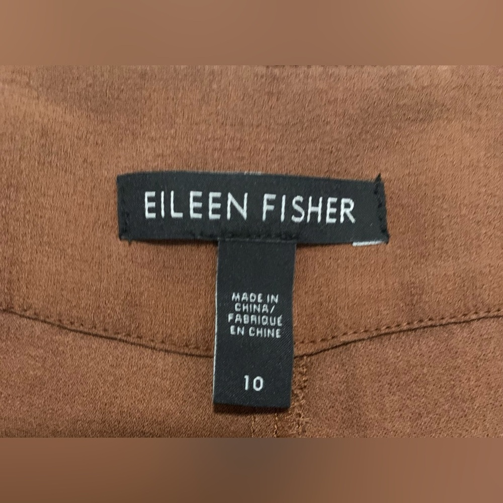 New Eileen Fisher 100% Silk Georgette Crepe Brown/Nutmeg Wide Leg Pant size 10 - Picture 9 of 13